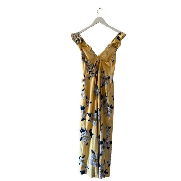 J by JOA Jumpsuit Women Yellow  Blue Floral Bohemian Y2K Wide Leg Zipper Ruffles - Picture 5 of 16